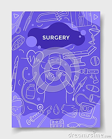 Surgery doctor jobs career with doodle style for template of banners, flyer, books, and magazine cover Cartoon Illustration