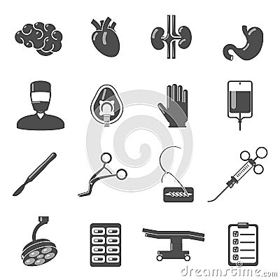 Surgery Icons Black Vector Illustration