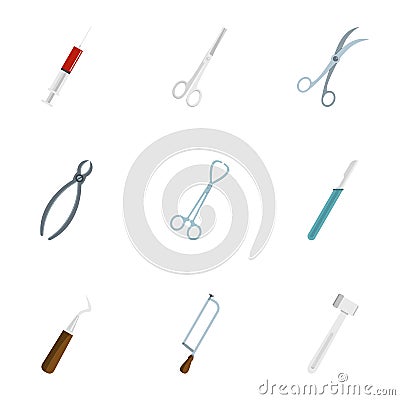 Surgery tools icon set, flat style Vector Illustration