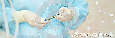 Surgery tools. Operation room inside. Blue color. Stock Photo