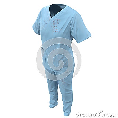 Surgical clothes for woman stained with blood on white. No people. 3D illustration Cartoon Illustration