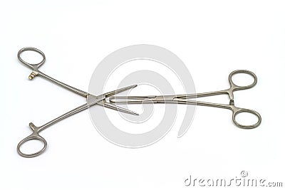 Surgical instrument (hemostat or artery clamp ) on white background Stock Photo