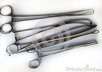Surgical Instruments used in gynaecology Isolated on the White Background Stock Photo