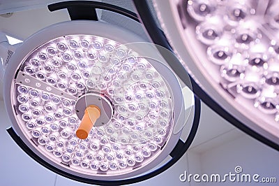 Surgical lamps in operation room. Stock Photo