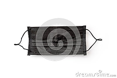 Surgical mask with rubber ear straps isolated on white with clipping path. Black mask to cover the mouth and nose Stock Photo