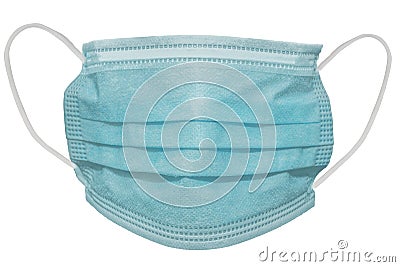 Surgical mask with rubber ear straps. Typical 3-ply surgical mask to cover the mouth and nose. Procedure mask from bacteria. Stock Photo