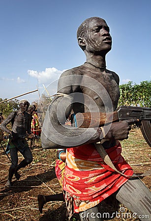 Suri warrior in South Omo, Ethiopia Editorial Stock Photo