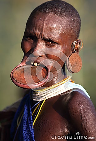 Suri woman with lipplate Editorial Stock Photo