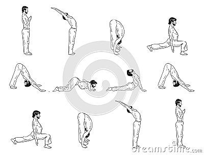 Suria Namaskar - Complex Of Yoga Asanas Vector Illustration