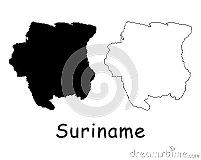 Suriname Country Map. Black silhouette and outline isolated on white background. EPS Vector Vector Illustration