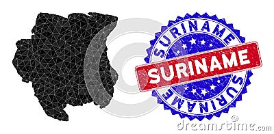 Suriname Map Triangle Mesh and Scratched Bicolor Watermark Vector Illustration