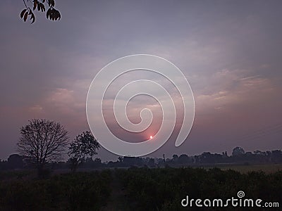 Surise with beautiful atmosphere and colourful sky Stock Photo