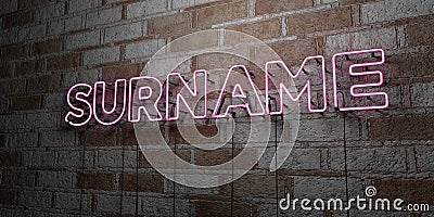 SURNAME - Glowing Neon Sign on stonework wall - 3D rendered royalty free stock illustration Cartoon Illustration