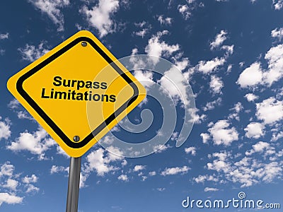 surpass limitations traffic sign on blue sky Stock Photo