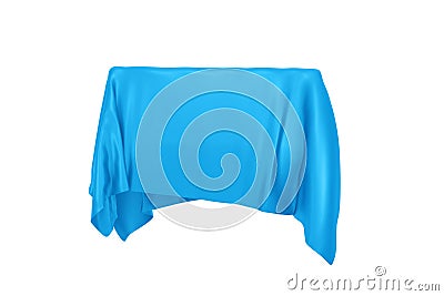 Surprise, Award or Prize Concept. Hidden Object Covered with Blue Silk Cloth. 3d Rendering Stock Photo