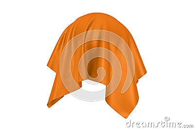 Surprise, Award or Prize Concept. Hidden Object Covered with Orange Silk Cloth. 3d Rendering Stock Photo