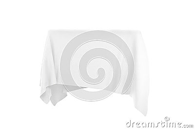 Surprise, Award or Prize Concept. Hidden Object Covered with White Silk Cloth. 3d Rendering Stock Photo