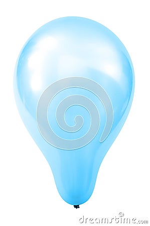 Surprise birthday party decorations concept with single oxygen filled vibrant blue shiny balloon isolated on white background with Stock Photo