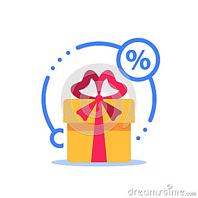 Special reward, prize giveaway, loyalty present, percentage sign, incentive or perks, bonus program Vector Illustration