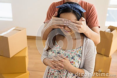 surprise gift to wife at new house Stock Photo