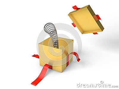 Surprise. Open golden gift box with the spring inside. Stock Photo