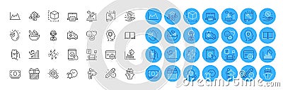 Surprise, Package size and Report timer line icons pack. For web app. Color icon buttons. Vector Vector Illustration