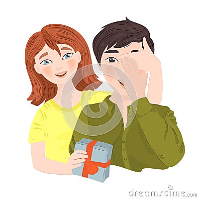 SURPRISE Valentine Day Love Couple Vector Illustration Set Vector Illustration