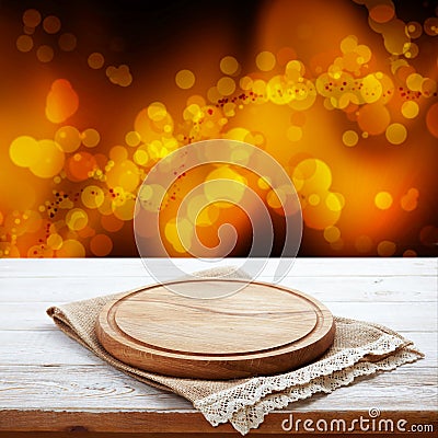 Surprise your web site visitors with this elegant wooden pizza board and napkin using them as a display case for items Stock Photo