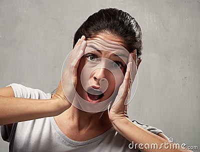 Surprised afraid woman Stock Photo