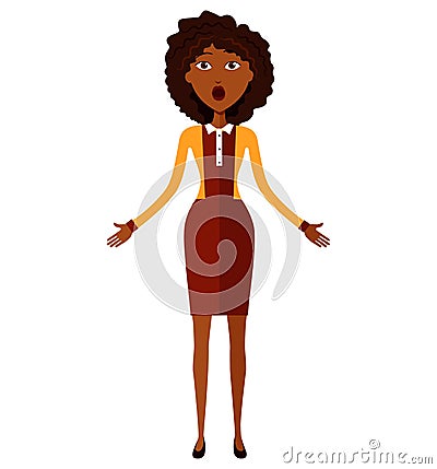 Surprised african american business woman throwing up his hands. Vector Illustration