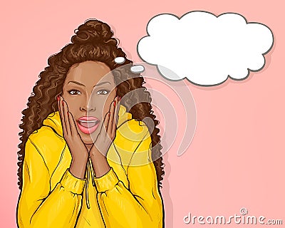 Surprised african american woman with afro hair Vector Illustration