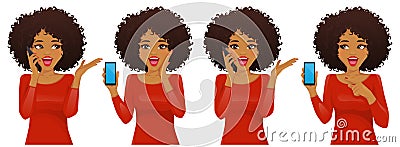 Surprised african woman with phone Vector Illustration