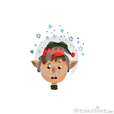 Surprised or Amazed Christmas Elf Ð¡haracter in Green Hat Vector Illustration Vector Illustration