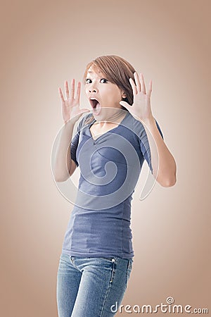 Surprised Asian woman Stock Photo