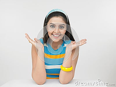 A surprised asian woman of indian origin shot in w Stock Photo