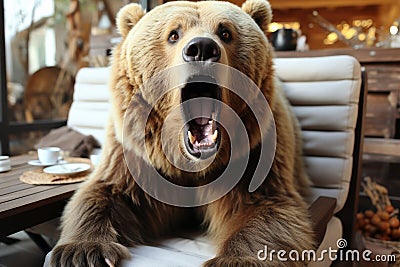 Surprised bear with astonished wide open eyes and stretched mouth exhibiting curiosity Stock Photo