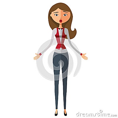 Surprised blond business woman. Dumbfounded business woman. Astonished teacher. Emotional girl Character. Vector. Vector Illustration