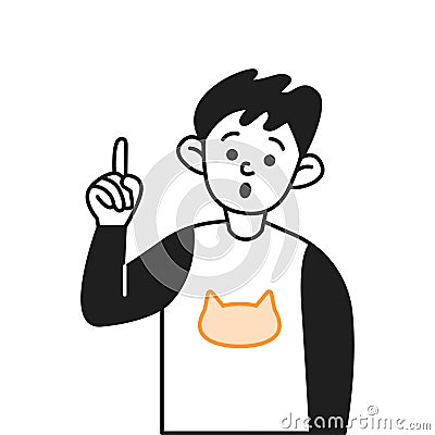 Surprised boy finding problem solution vector line icon Vector Illustration