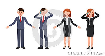 Surprised boy and girl office workers cartoon characters. Vector illustration of amazed business people. Vector Illustration