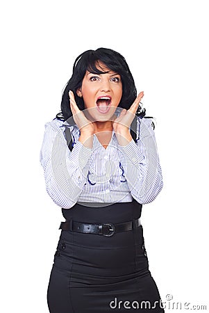 Surprised business woman shouting Stock Photo