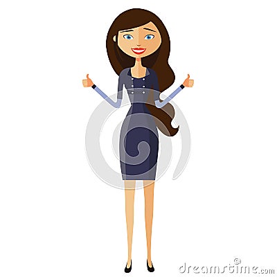 Surprised business woman throwing up his hands. Young confident business lady approving something. Smiling woman showing thum Vector Illustration