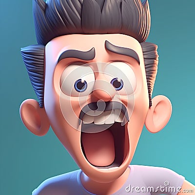 Surprised cartoon man with open mouth. 3d render illustration Cartoon Illustration