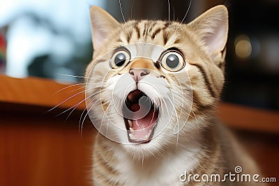 Surprised cat with open mouth. Advertising banner, funny pet Stock Photo