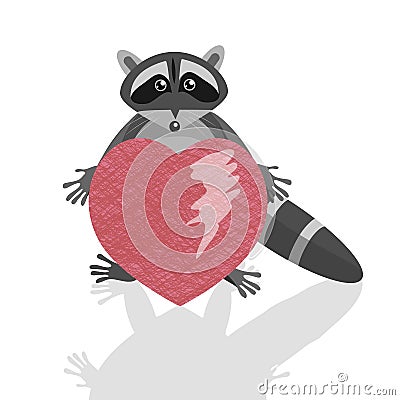 Surprised or confused raccoon with a huge heart Stock Photo