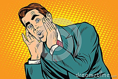 Surprised emotional pop art retro business man Vector Illustration