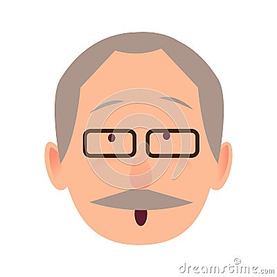 Surprised Face of Gray-haired Old Man Close-up Vector Illustration