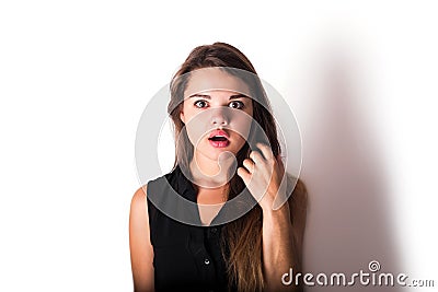 Surprised female isolated on white background Stock Photo
