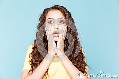 Surprised female person confused isolated. Stock Photo