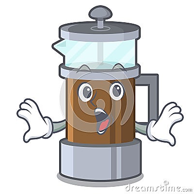 Surprised french press in a cartoon glass Vector Illustration