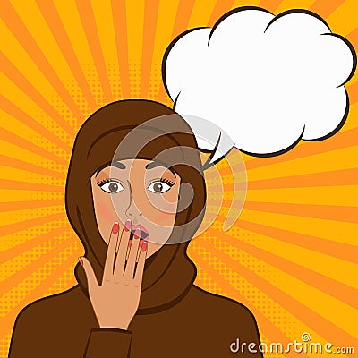 Surprised girl in hijab on comic book background Cartoon Illustration